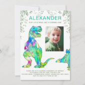 恐竜の1歳誕生日パーティーの写真 招待状 (正面)