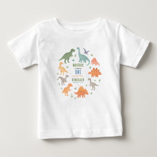 恐竜の1歳誕生日パーティー | かわいい先史時代 ベビーTシャツ (正面)