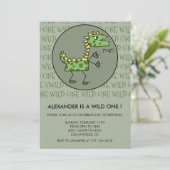 恐竜の1歳誕生日パーティー　ワイルドワン　男の子 招待状 (スタンド正面)