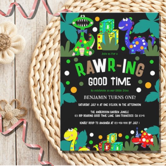 恐竜の1歳誕生日パーティー 招待状