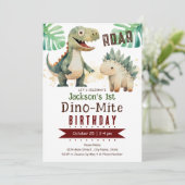 恐竜の1歳誕生日水彩画 招待状 (スタンド正面)