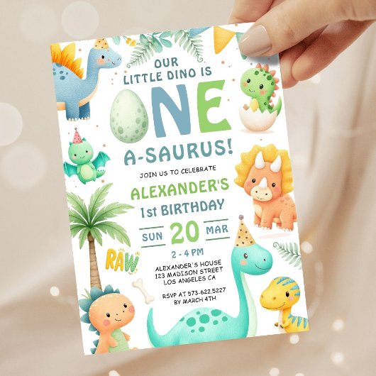 恐竜の1歳誕生日 かわいい恐竜パーティーの招待状 招待状