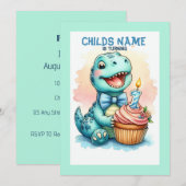 恐竜の1歳誕生日 招待状 (正面/裏面)