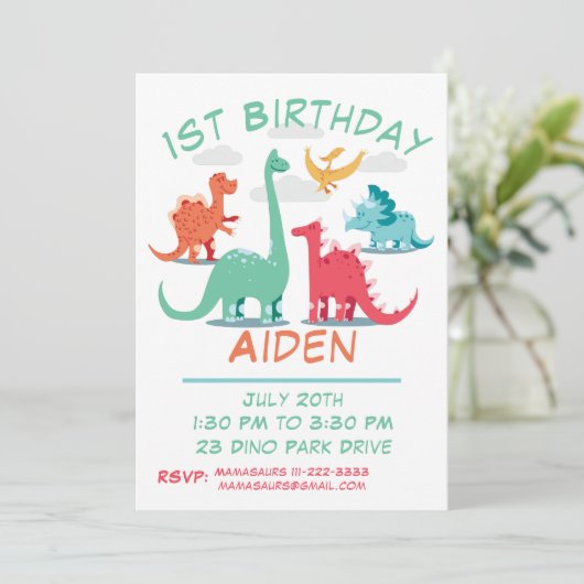 恐竜の1歳誕生日 招待状 (スタンド正面)