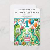 恐竜の1歳誕生日 男の子 スタンプ チャンプ ロア 招待状 (正面/裏面)