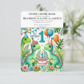 恐竜の1歳誕生日 男の子 スタンプ チャンプ ロア 招待状 (スタンド正面)