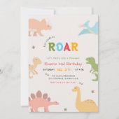 恐竜の2歳の誕生日おめでとう ロアベビー 招待状 (正面)