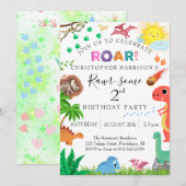 恐竜の2歳の誕生日パーティーにRawr-some! 招待状 (正面/裏面)