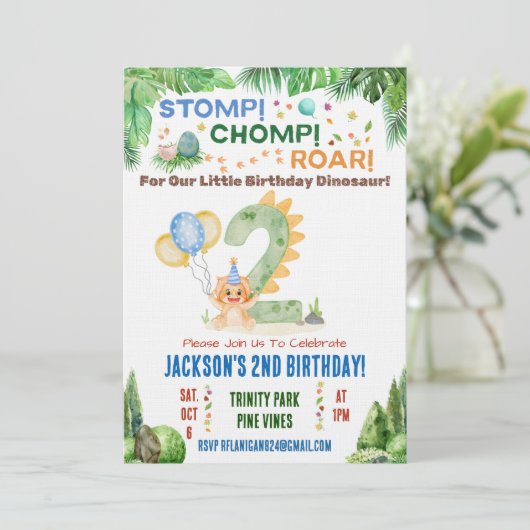 恐竜の2歳の誕生日パーティーの招待状 招待状 (スタンド正面)