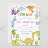 恐竜の2歳の誕生日パーティー招待状 招待状 (正面)
