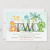 恐竜の2歳の誕生日パーティー招待状 招待状 (正面)