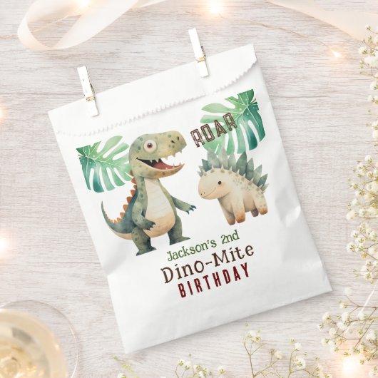 恐竜の2番目の誕生日の水彩 フェイバーバッグ (クリップ留めされた状態)