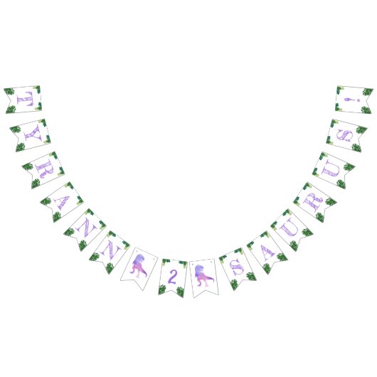 恐竜の2番目の誕生日パープルティラノサウルスレックス バンティングフラッグ (全)