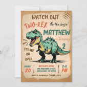 恐竜の2番目の誕生日招待状、2つのレックス誕生日 招待状 (正面)