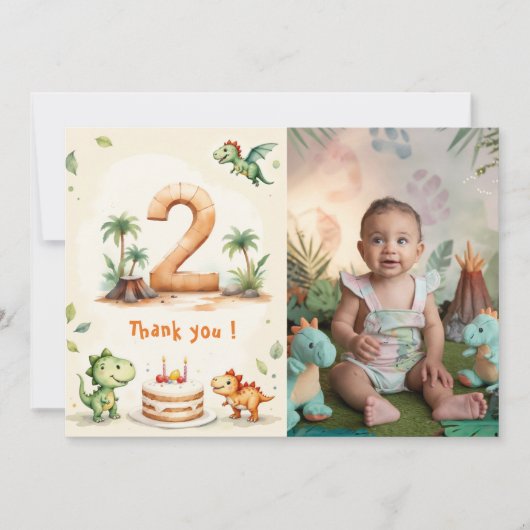 恐竜の2-レックスありがとう誕生日カードの写真 招待状 (正面)