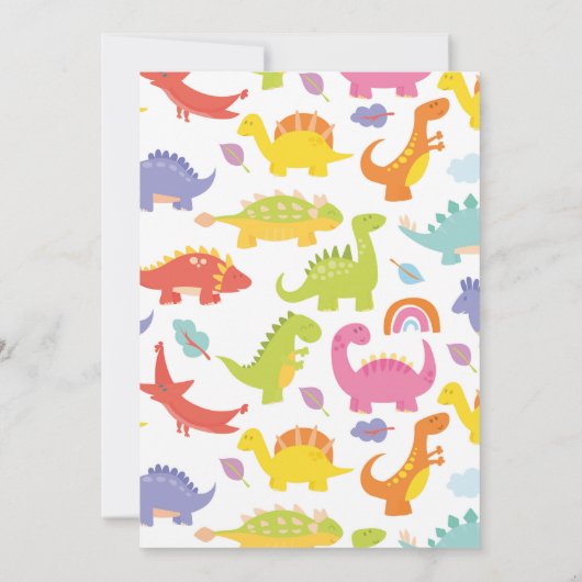 恐竜の3つのレックス かわいい女の子 ピンクパーティー 招待状 (裏面)