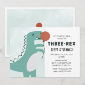 恐竜の3つの王様 | 3歳の誕生日パーティー招待状 招待状 (正面/裏面)
