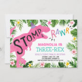 恐竜の3レックスの誕生日の招待状の女の子ディーノ 招待状 (正面)