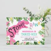恐竜の3レックスの誕生日の招待状の女の子ディーノ 招待状 (スタンド正面)