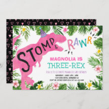 恐竜の3レックスの誕生日の招待状の女の子ディーノ