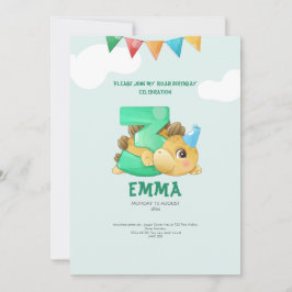 恐竜の3歳の誕生日の子供の招待 招待状