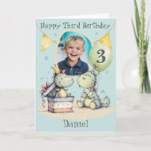 恐竜の3歳の誕生日カード（写真1枚） カード (正面)