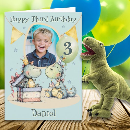 恐竜の3歳の誕生日カード（写真1枚） カード
