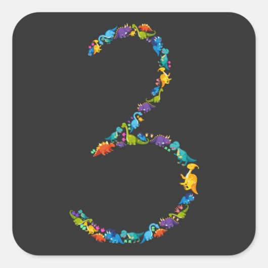 恐竜の3歳の誕生日 スクエアシール (正面)