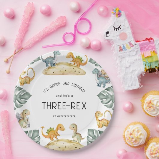 恐竜の3歳誕生日 三レックスパーティー ペーパープレート (パーティー)