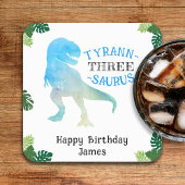 恐竜の3番目の誕生日パーティーブルーティラノサウルスレックス スクエアペーパーコースター