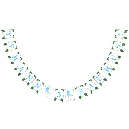 恐竜の3番目の誕生日パーティーブルーティラノサウルスレックス バンティングフラッグ (全)