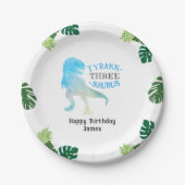 恐竜の3番目の誕生日パーティーブルーティラノサウルスレックス ペーパープレート (正面)