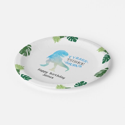 恐竜の3番目の誕生日パーティーブルーティラノサウルスレックス ペーパープレート (アングル)