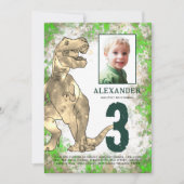 恐竜の3番目の誕生日パーティー写真 招待状 (正面)