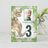 恐竜の3番目の誕生日パーティー写真 招待状 (スタンド正面)