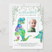 恐竜の3番目の誕生日パーティー写真 招待状 (正面)