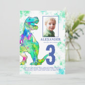 恐竜の3番目の誕生日パーティー写真 招待状 (スタンド正面)