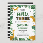 恐竜の3番目の誕生日招待状、恐竜の招待状 招待状 (正面/裏面)