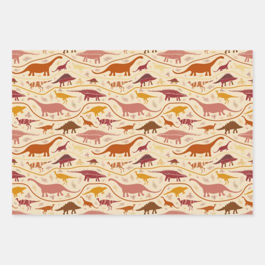 恐竜の3色の地層群！ ラッピングペーパーシート (正面)