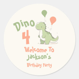 恐竜の4歳の誕生日パーティーのウェルカム ラウンドシール