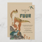 恐竜の4歳の誕生日パーティー招待状 招待状 (正面/裏面)