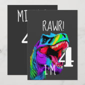 恐竜の4歳の誕生日 - ディノの雄叫び 招待状 (正面/裏面)