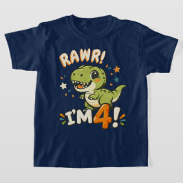 恐竜の4歳の誕生日Tシャツデザイン「ロウワー!私は4歳」 Tシャツ
