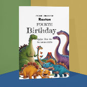 恐竜の4歳誕生日パーティーの招待状 ポストカード