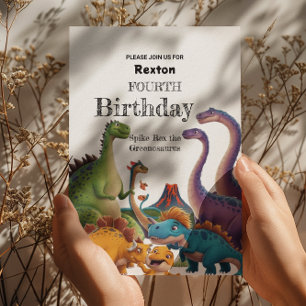 恐竜の4歳誕生日パーティー招待状 ポストカード
