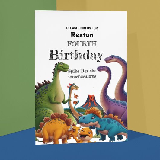 恐竜の4歳誕生日パーティー招待状 ポストカード