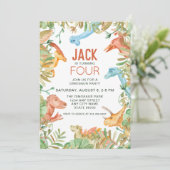 恐竜の4番目の誕生日パーティーの招待状 招待状 (スタンド正面)