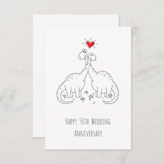恐竜の50周年結婚記念日カード (正面/裏面)