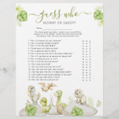 恐竜の「誰かな？」ベビーシャワーゲーム チラシ (正面)