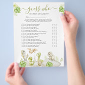 恐竜の「誰かな？」ベビーシャワーゲーム チラシ (手)